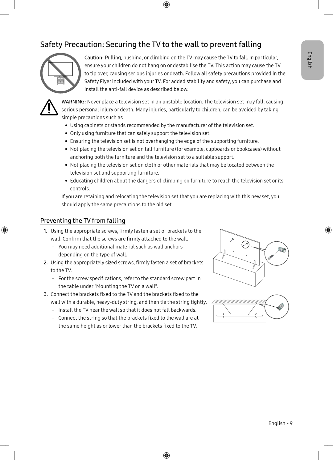 Samsung UE65NU7105KXXC, UE65NU7175UXXC manual Preventing the TV from falling 