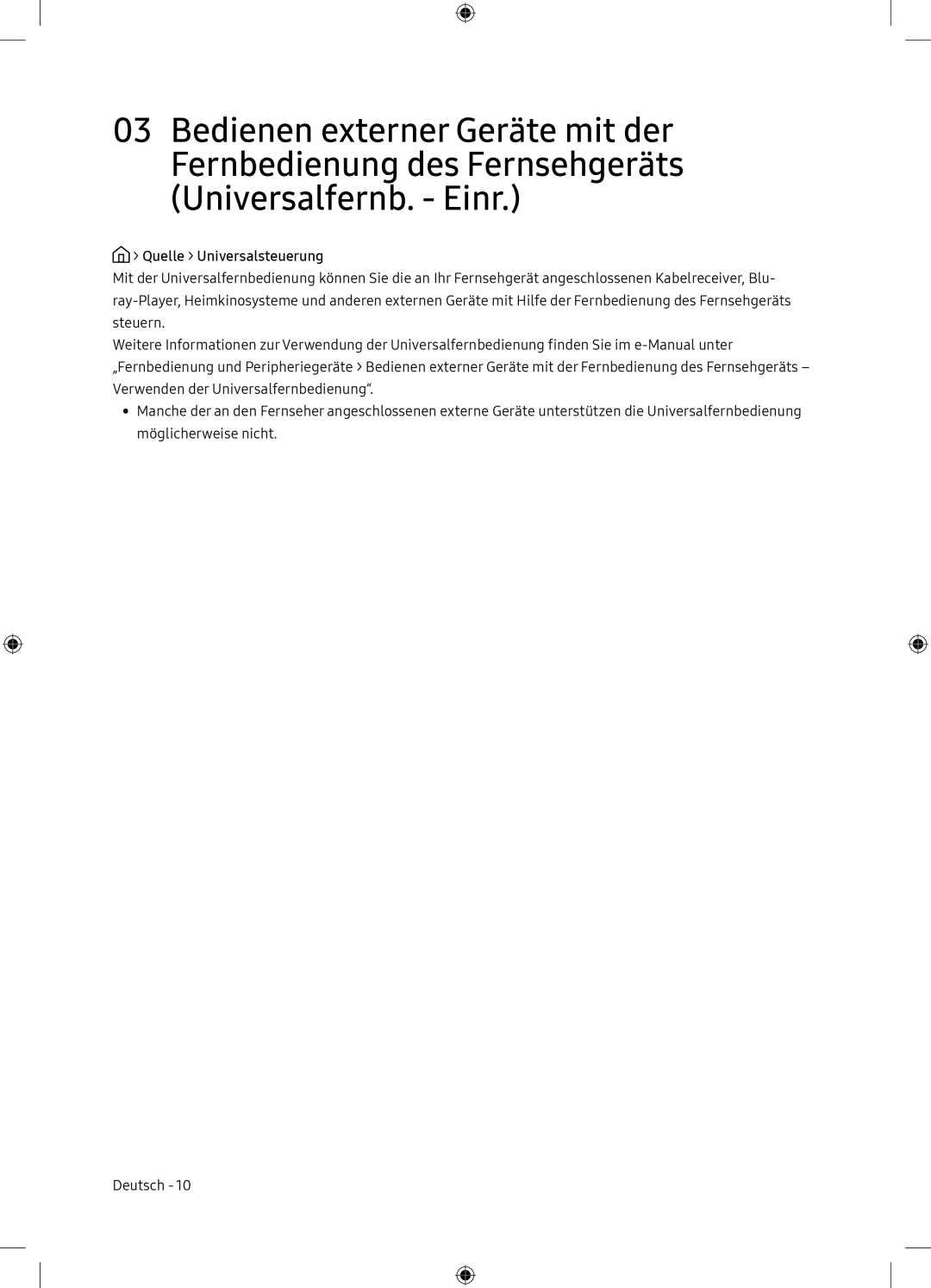 Samsung UE65NU7175UXXC, UE65NU7105KXXC manual Quelle Universalsteuerung 