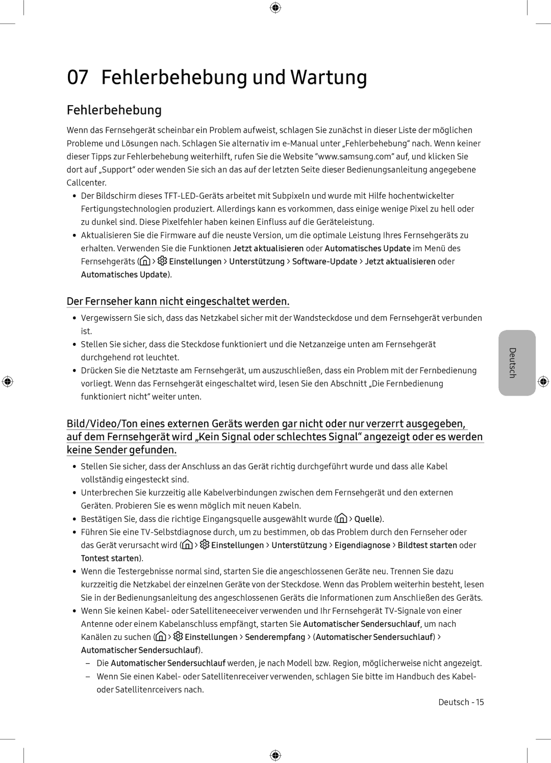 Samsung UE65NU7105KXXC Fehlerbehebung und Wartung, Der Fernseher kann nicht eingeschaltet werden, Automatisches Update 