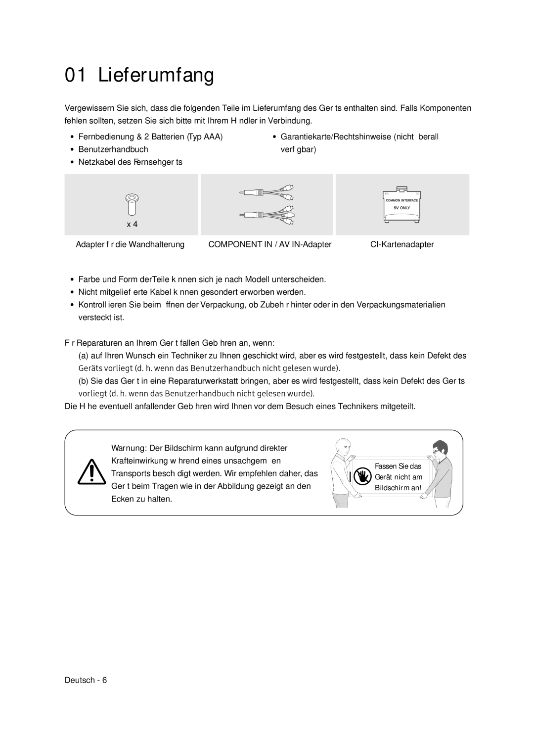 Samsung UE65NU7370UXZG manual Lieferumfang 