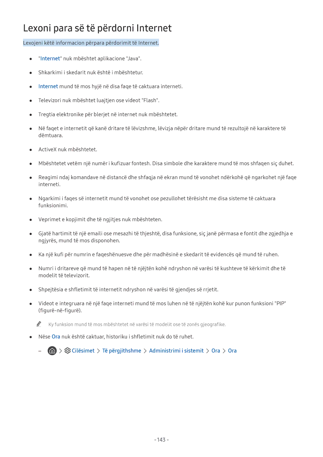 Samsung UE65NU7402UXXH, UE65NU7372UXXH, UE65NU7172UXXH, UE55NU7172UXXH manual Lexoni para së të përdorni Internet, 143 
