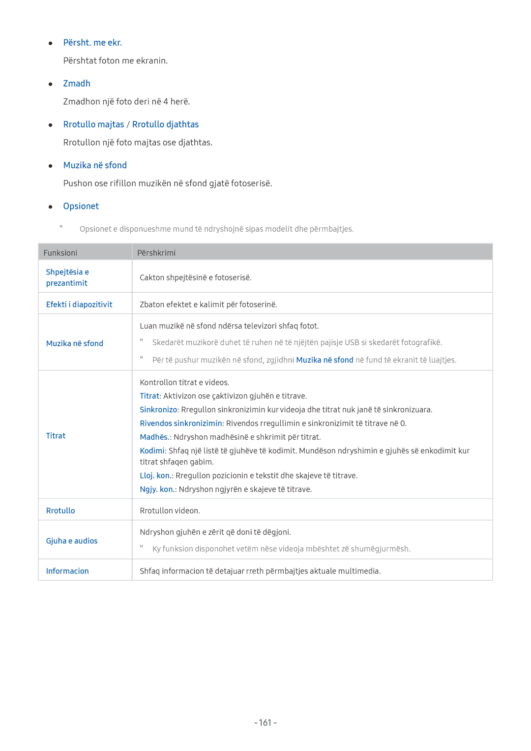 Samsung UE65NU7402UXXH, UE65NU7372UXXH, UE65NU7172UXXH, UE55NU7172UXXH, UE65NU8002TXXH Përsht. me ekr, Zmadh, Opsionet, 161 