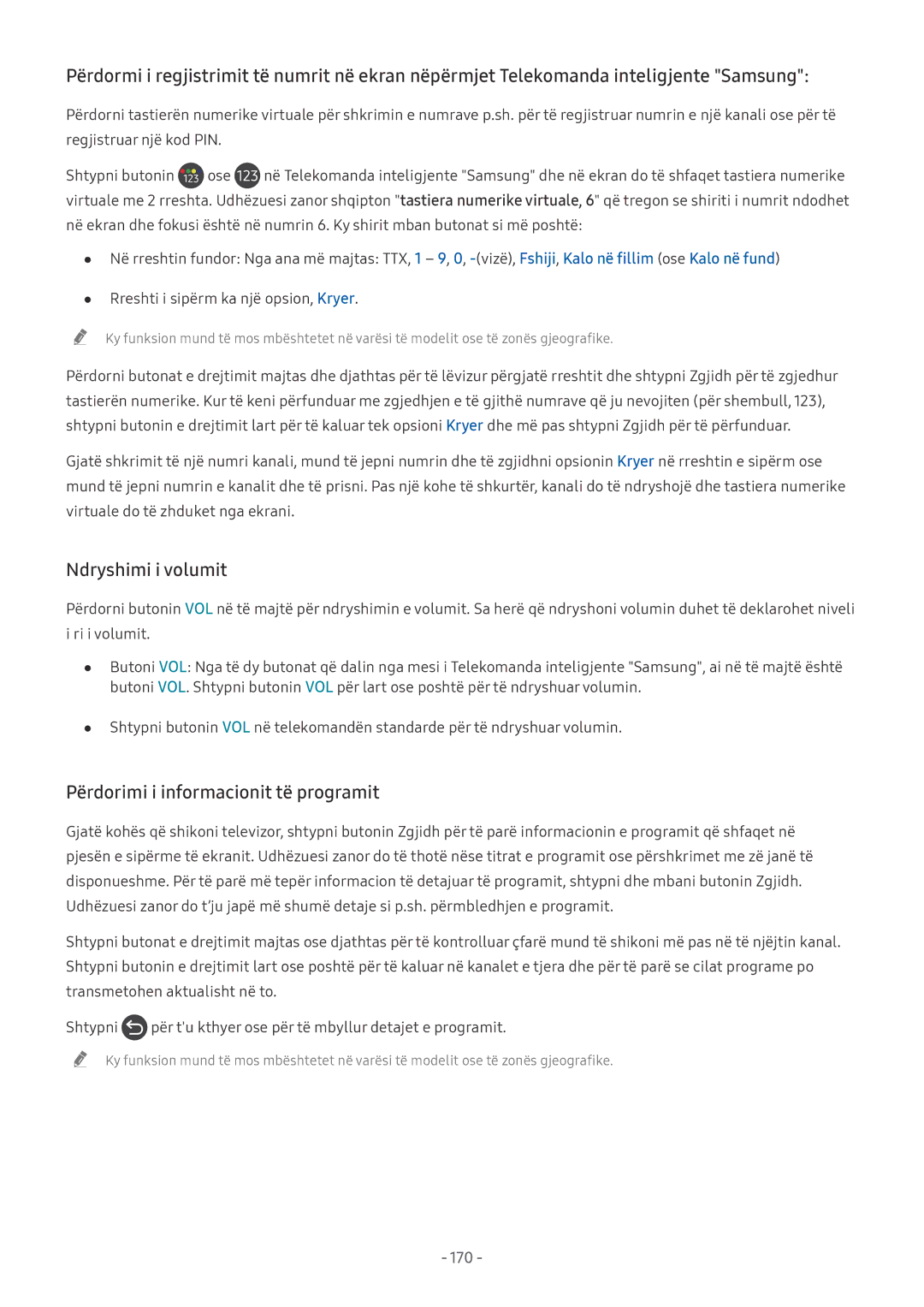 Samsung UE55NU7172UXXH, UE65NU7372UXXH, UE65NU7172UXXH Ndryshimi i volumit, Përdorimi i informacionit të programit, 170 