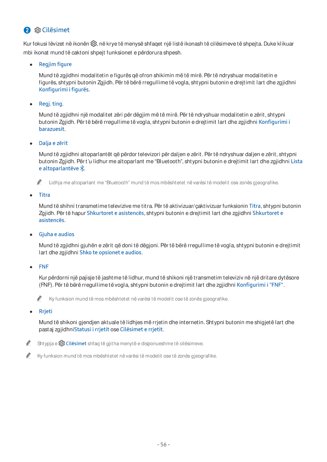 Samsung UE55NU7172UXXH, UE65NU7372UXXH manual Regjim figure, Regj. ting, Dalja e zërit, Titra, Gjuha e audios, Rrjeti 