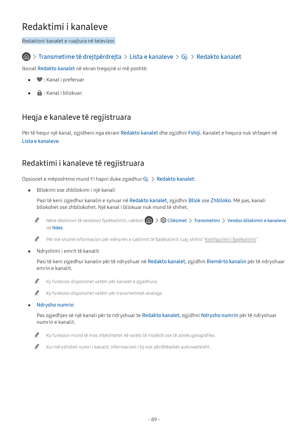 Samsung UE65NU7402UXXH manual Heqja e kanaleve të regjistruara, Redaktimi i kanaleve të regjistruara, Lista e kanaleve 