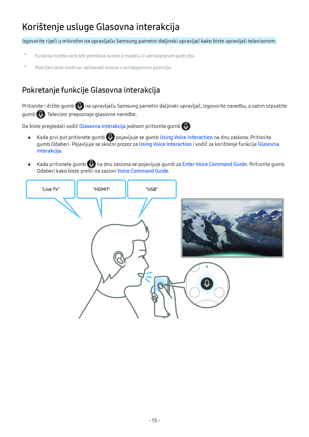 Samsung UE75NU7172UXXH manual Korištenje usluge Glasovna interakcija, Pokretanje funkcije Glasovna interakcija, Interakcija 