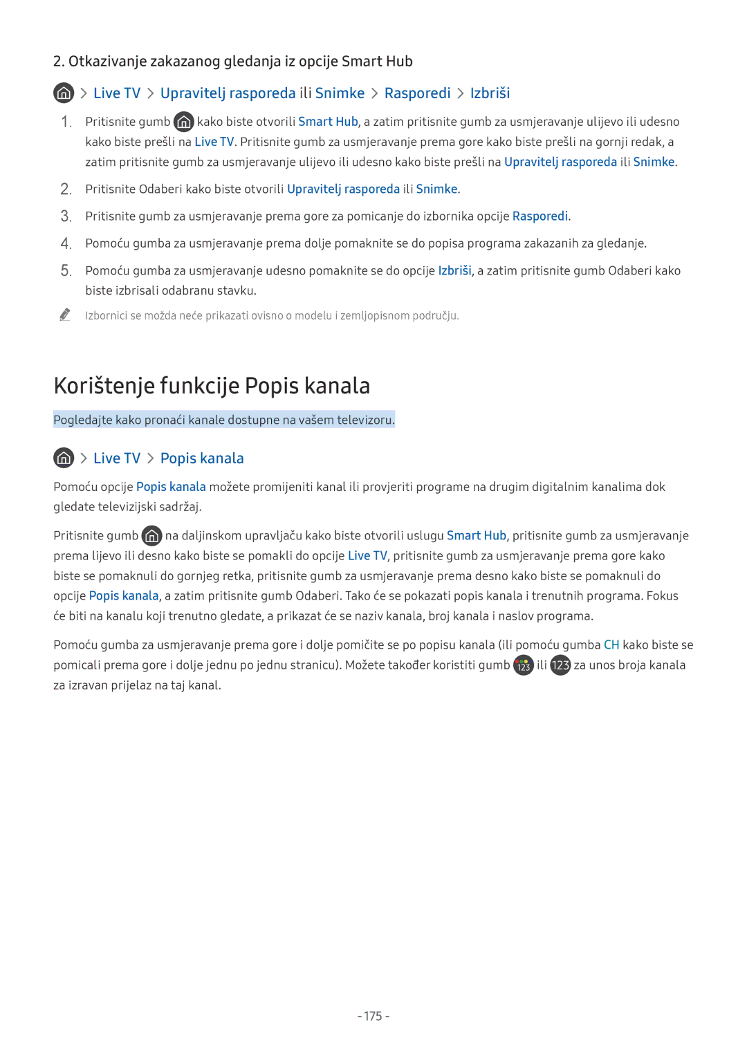 Samsung UE65NU7402UXXH, UE65NU7372UXXH, UE65NU7172UXXH manual Otkazivanje zakazanog gledanja iz opcije Smart Hub, 175 