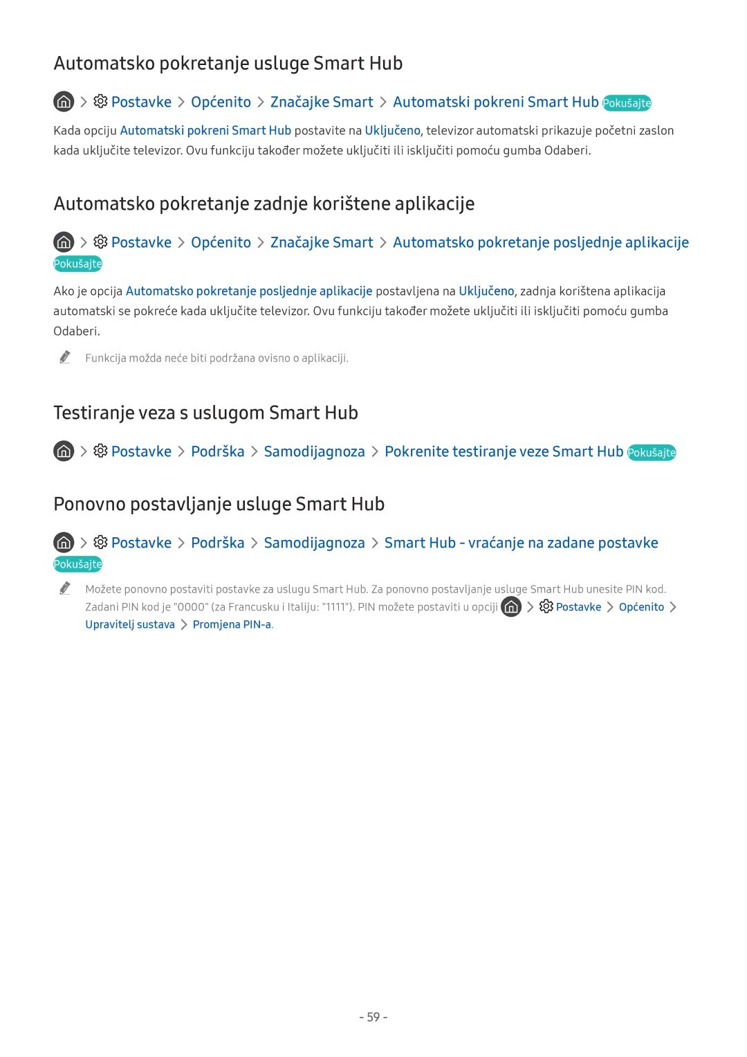 Samsung QE55Q8CNATXXH manual Automatsko pokretanje usluge Smart Hub, Automatsko pokretanje zadnje korištene aplikacije 