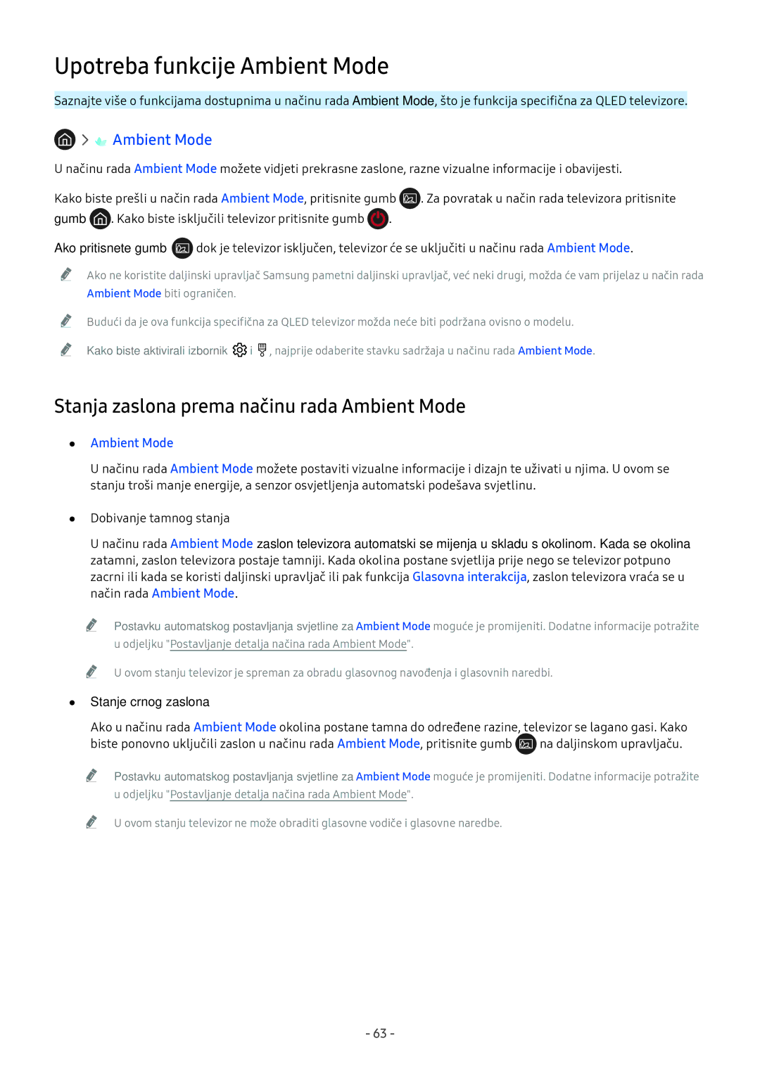 Samsung QE65Q9FNATXXH, UE65NU7372UXXH, UE65NU7172UXXH, UE55NU7172UXXH, UE65NU8002TXXH manual Upotreba funkcije Ambient Mode 