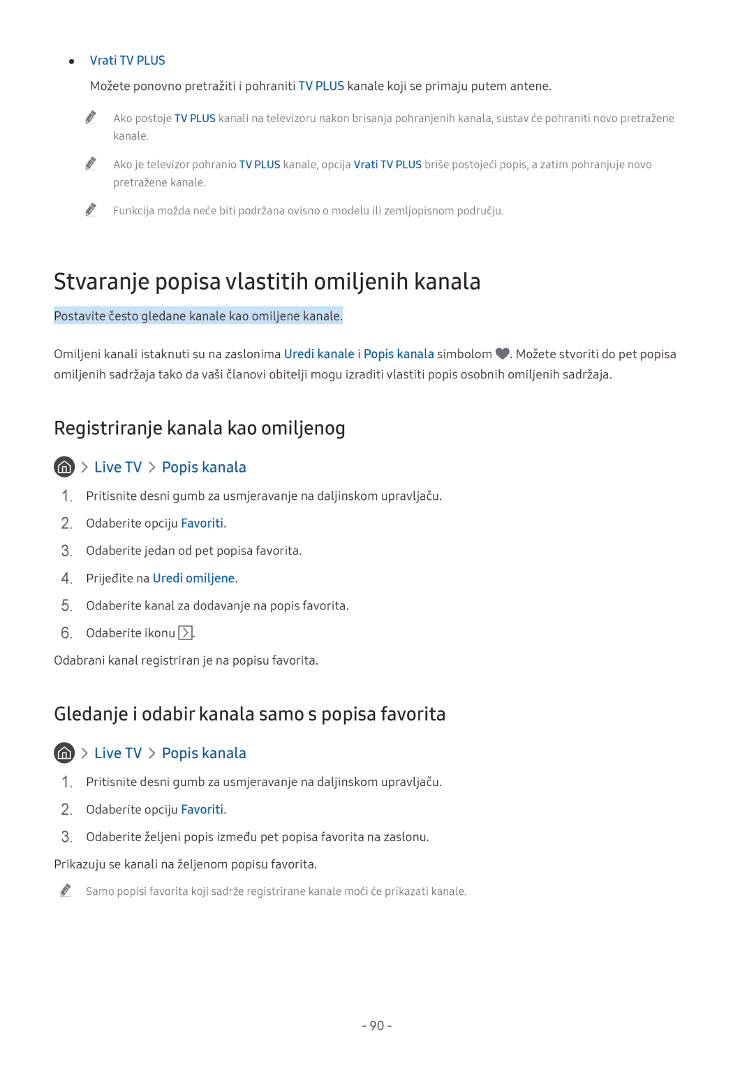 Samsung UE65NU7402UXXH Stvaranje popisa vlastitih omiljenih kanala, Registriranje kanala kao omiljenog, Vrati TV Plus 
