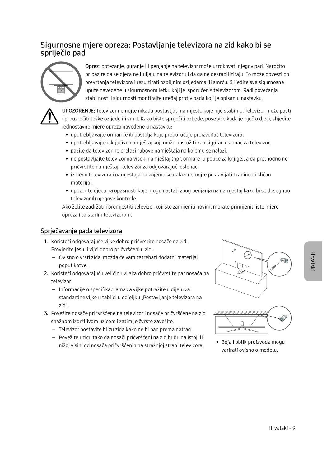 Samsung UE65NU7402UXXH manual Sprječavanje pada televizora 