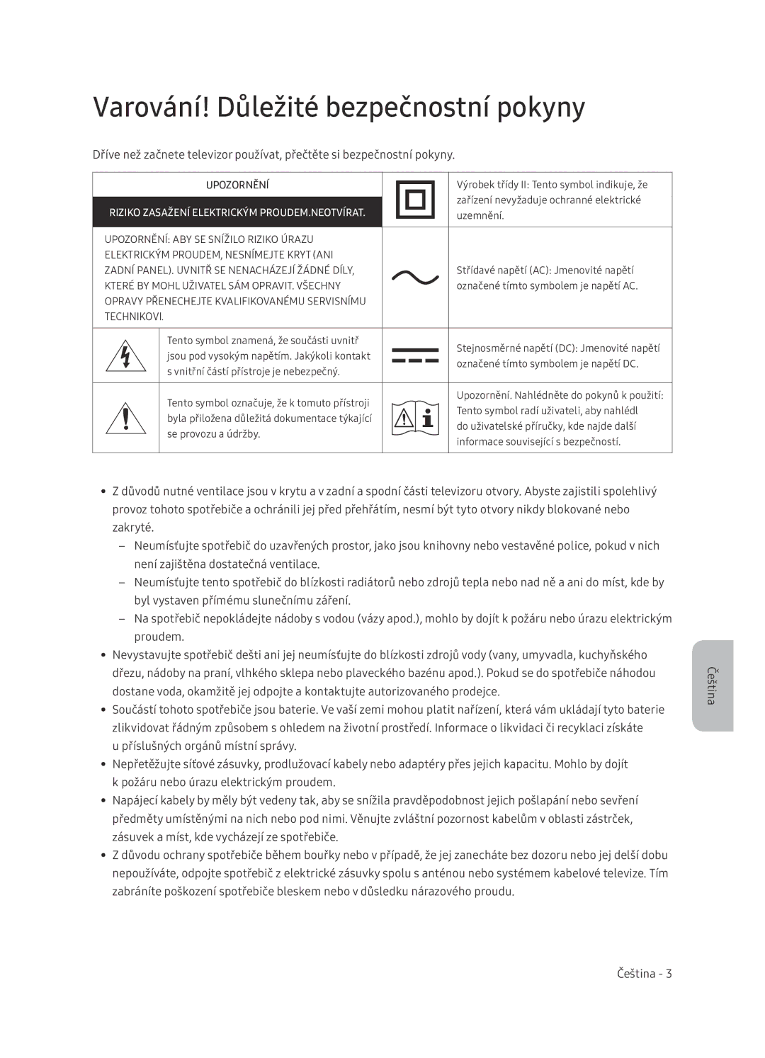 Samsung UE65NU7402UXXH manual Varování! Důležité bezpečnostní pokyny, Upozornění 