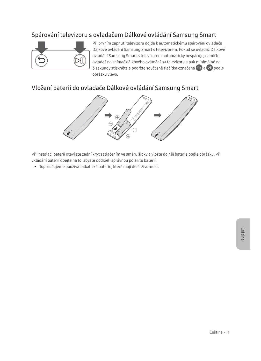 Samsung UE65NU7402UXXH manual Vložení baterií do ovladače Dálkové ovládání Samsung Smart 