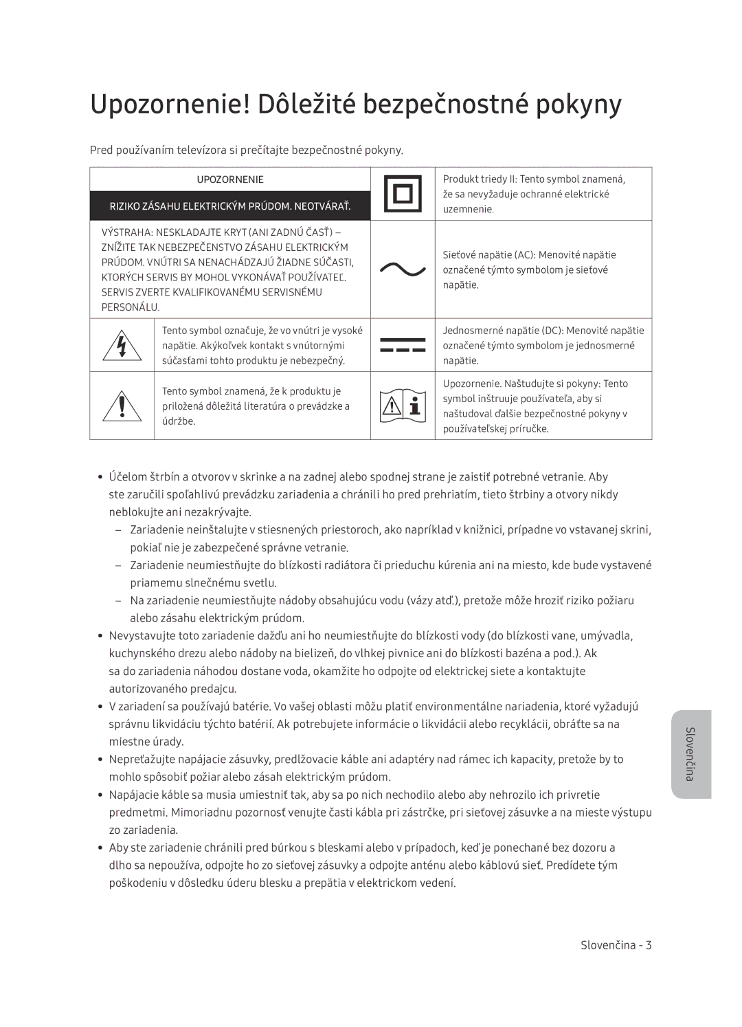 Samsung UE65NU7402UXXH manual Upozornenie! Dôležité bezpečnostné pokyny 