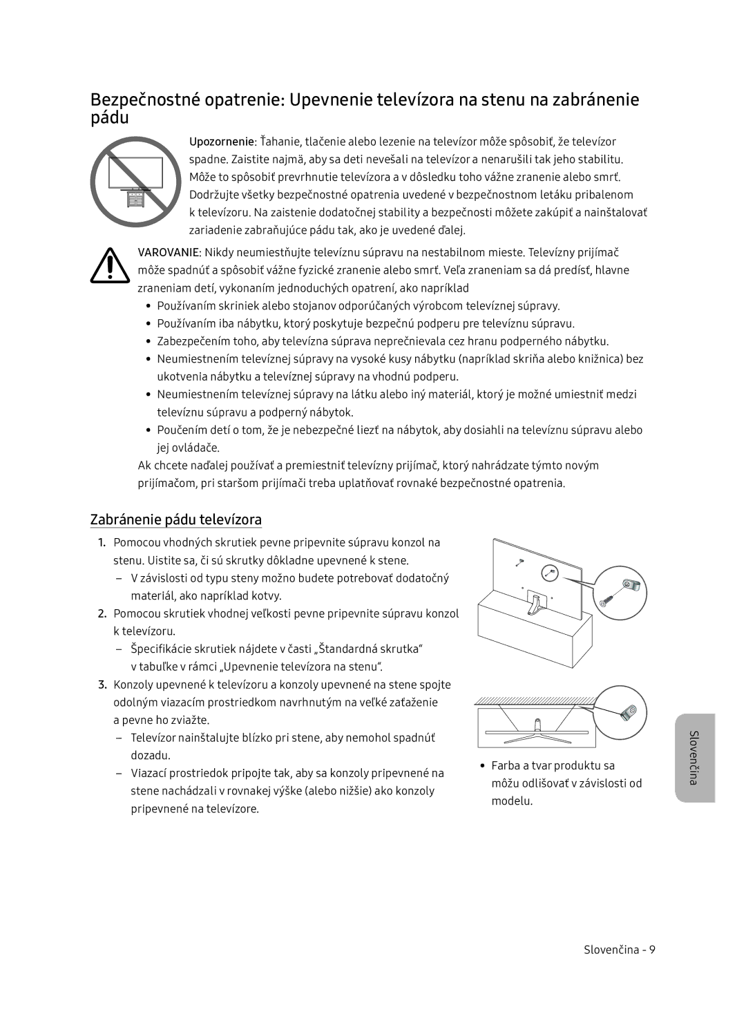 Samsung UE65NU7402UXXH manual Zabránenie pádu televízora 