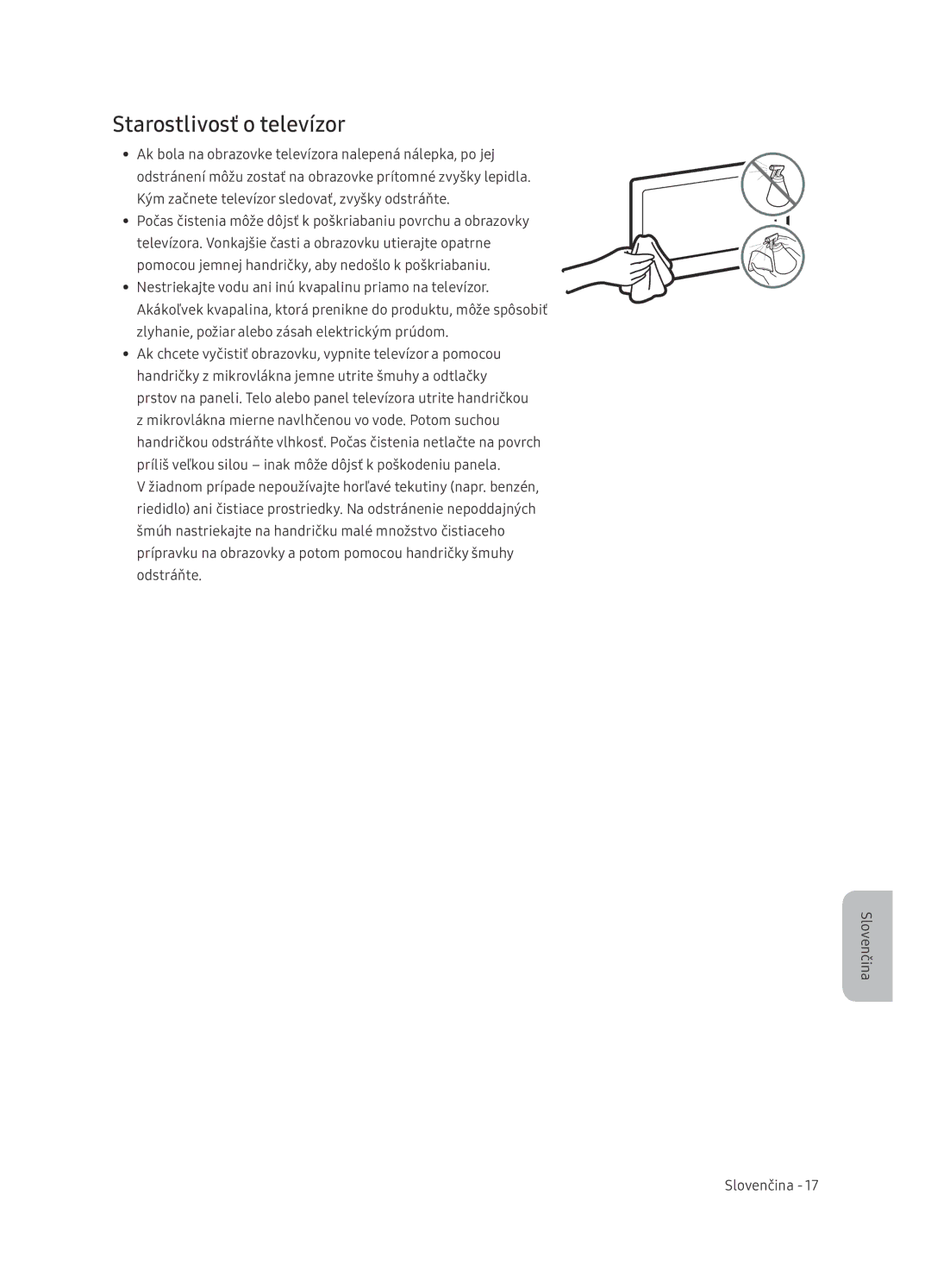 Samsung UE65NU7402UXXH manual Starostlivosť o televízor 