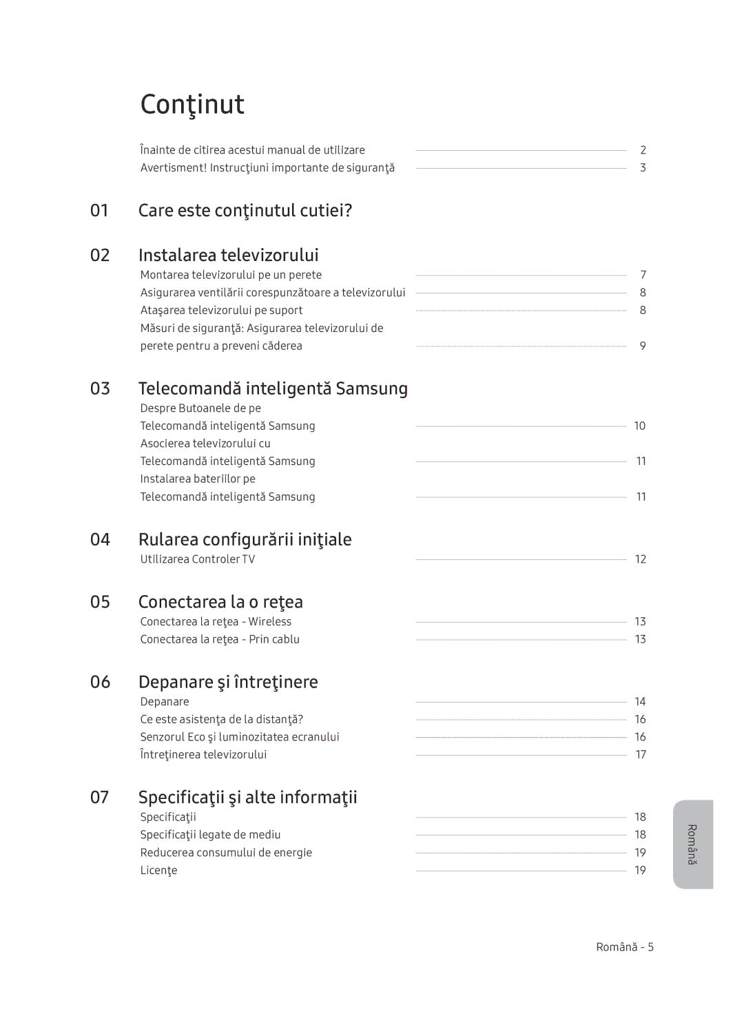 Samsung UE65NU7402UXXH manual Conţinut 