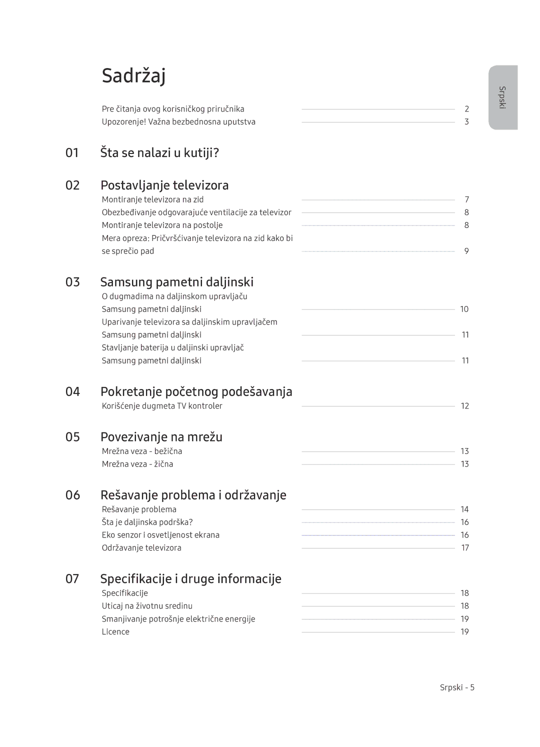 Samsung UE65NU7402UXXH Šta se nalazi u kutiji? Postavljanje televizora, Samsung pametni daljinski, Povezivanje na mrežu 