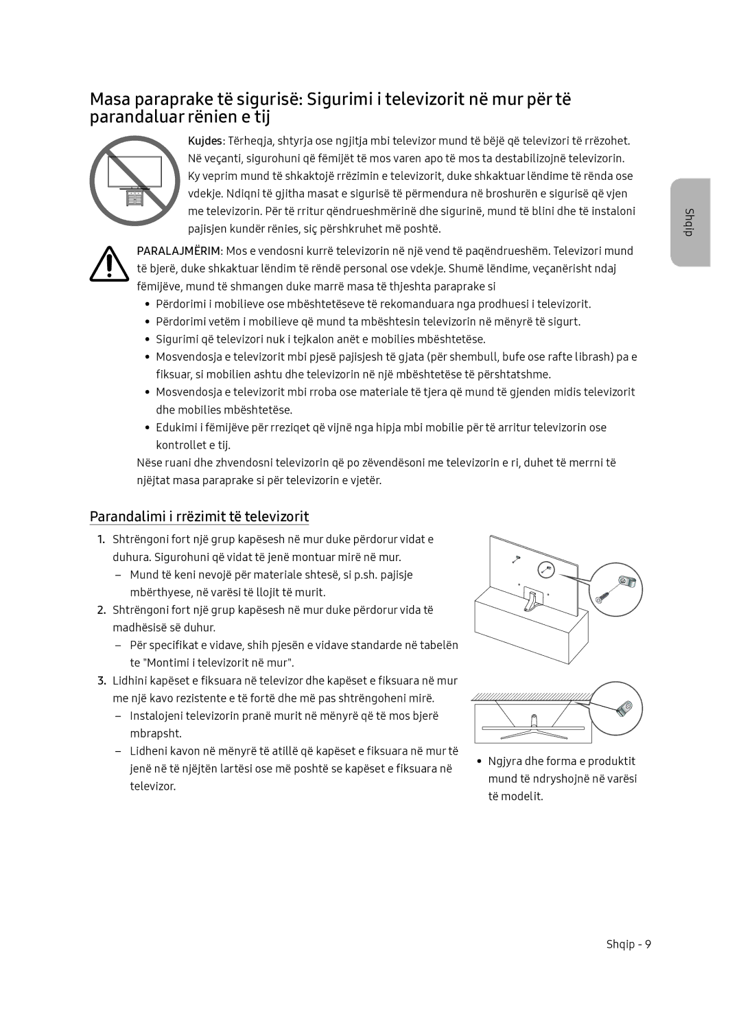 Samsung UE65NU7402UXXH manual Parandalimi i rrëzimit të televizorit 