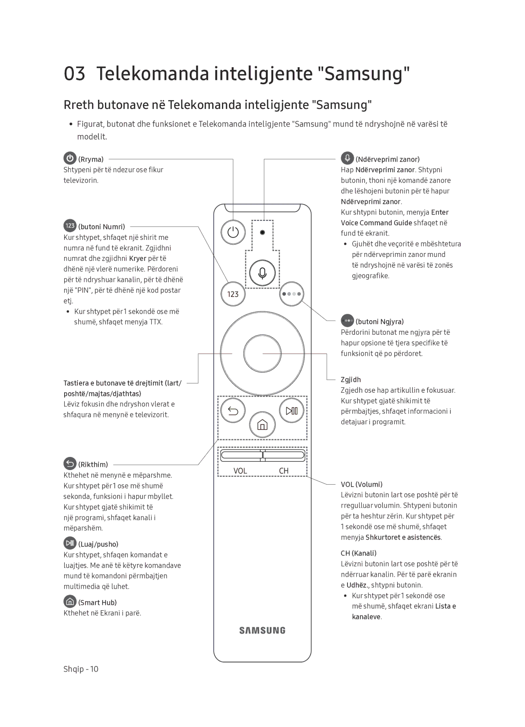 Samsung UE65NU7402UXXH manual Rreth butonave në Telekomanda inteligjente Samsung 