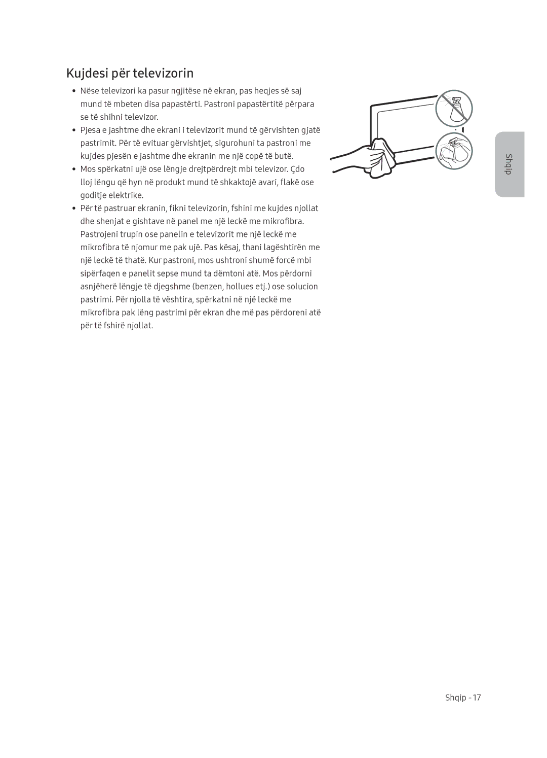 Samsung UE65NU7402UXXH manual Kujdesi për televizorin 