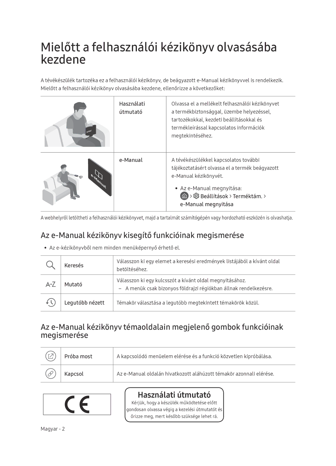 Samsung UE65NU7402UXXH manual Mielőtt a felhasználói kézikönyv olvasásába kezdene, Használati útmutató 