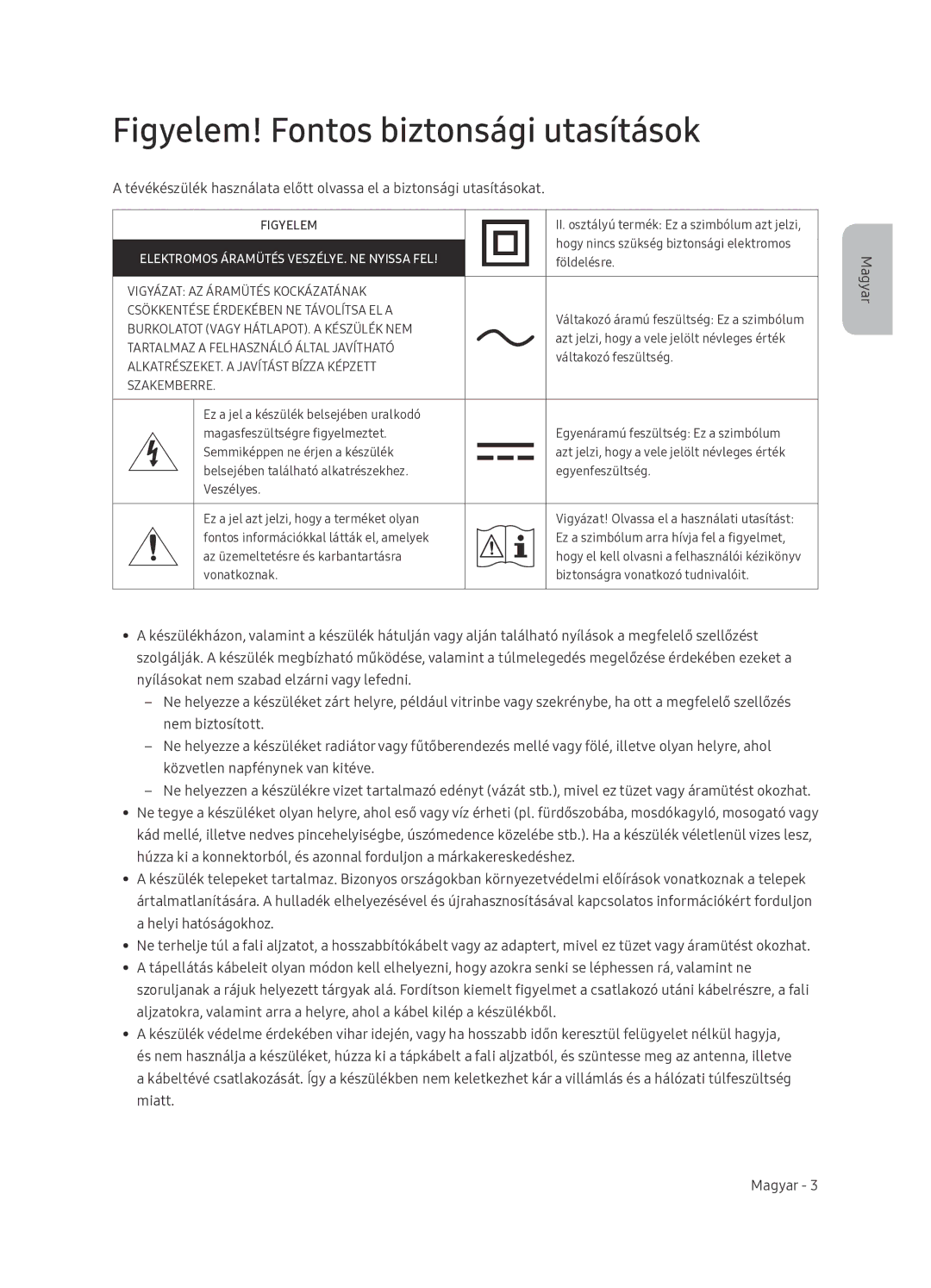 Samsung UE65NU7402UXXH manual Figyelem! Fontos biztonsági utasítások 