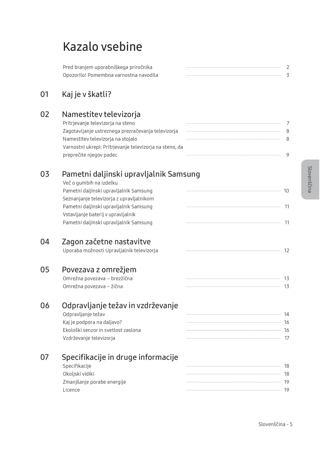 Samsung UE65NU7402UXXH manual Kazalo vsebine 