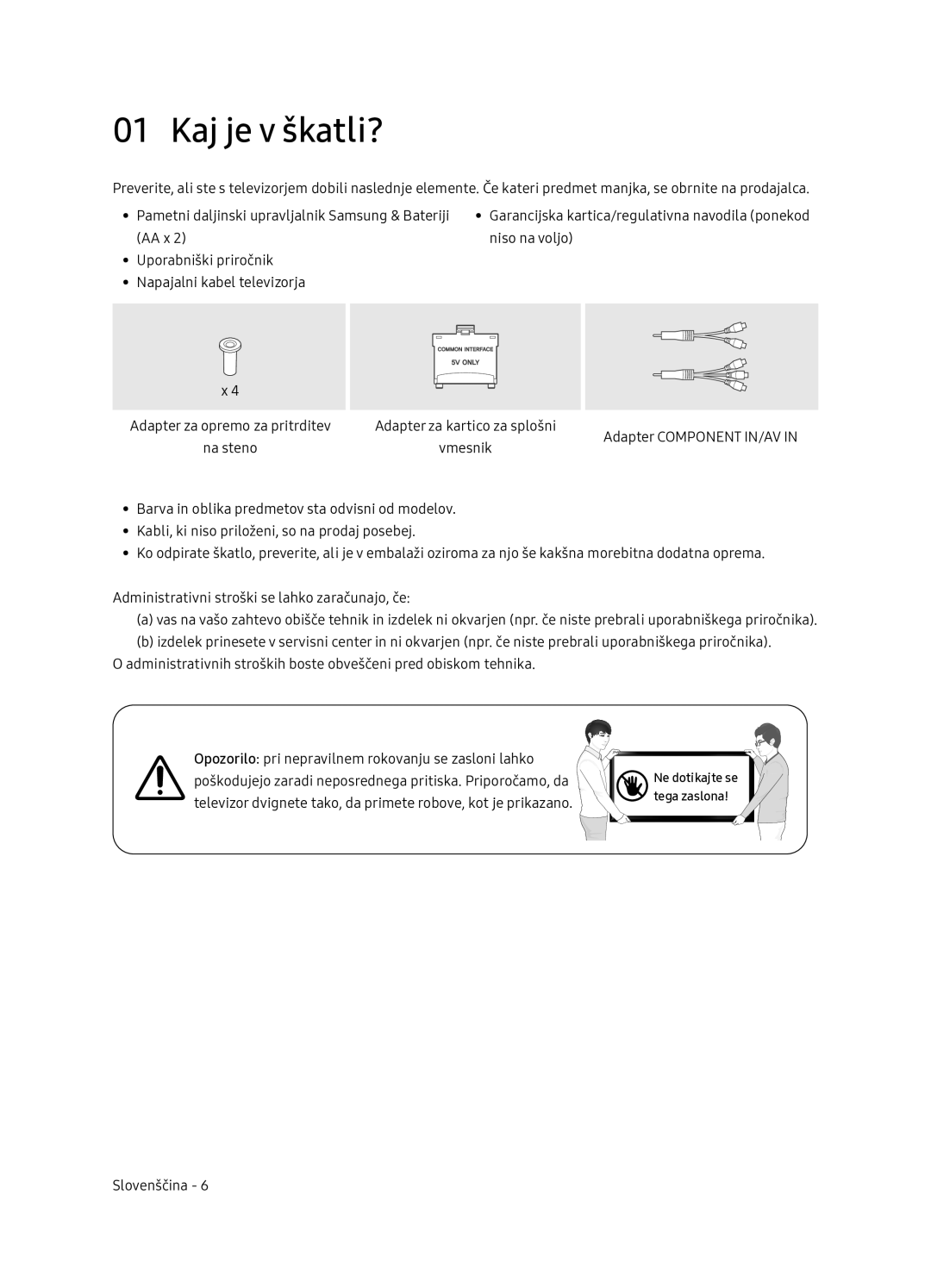 Samsung UE65NU7402UXXH manual Kaj je v škatli? 