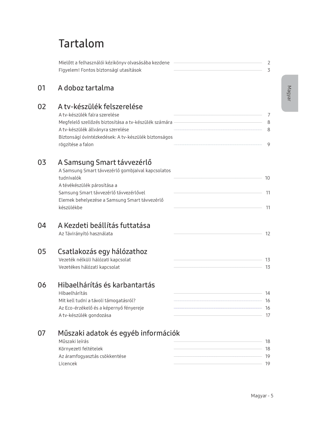 Samsung UE65NU7402UXXH manual Tartalom 