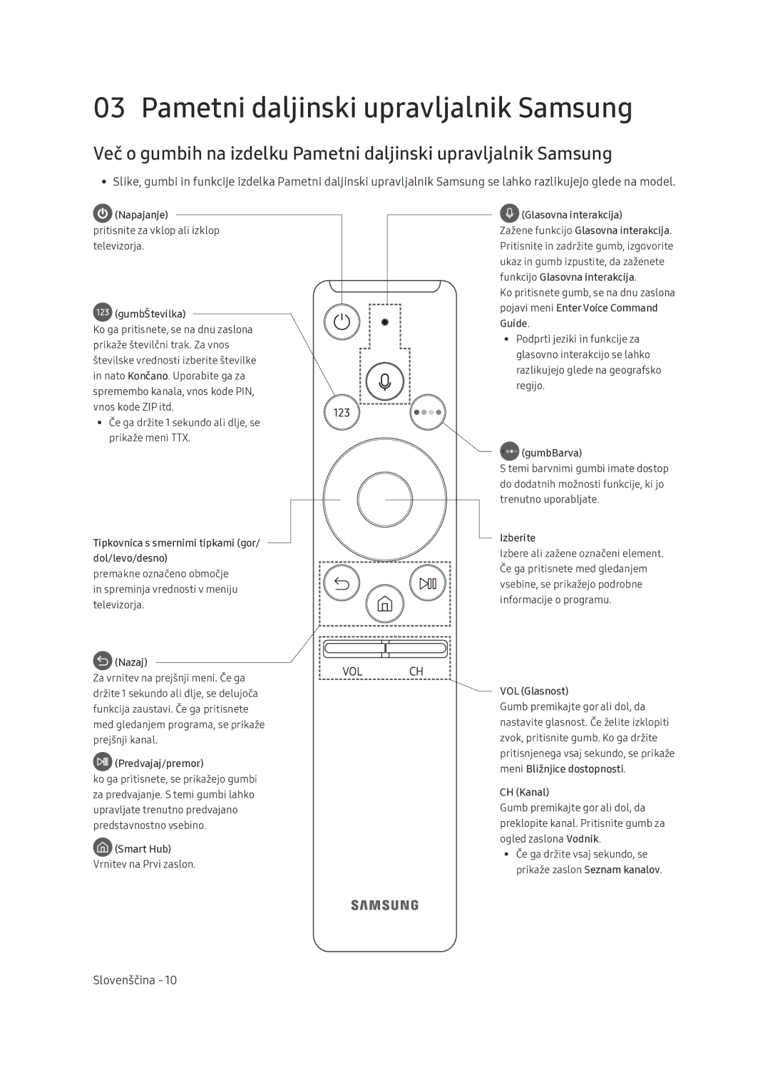 Samsung UE65NU7402UXXH manual Pametni daljinski upravljalnik Samsung, GumbŠtevilka 