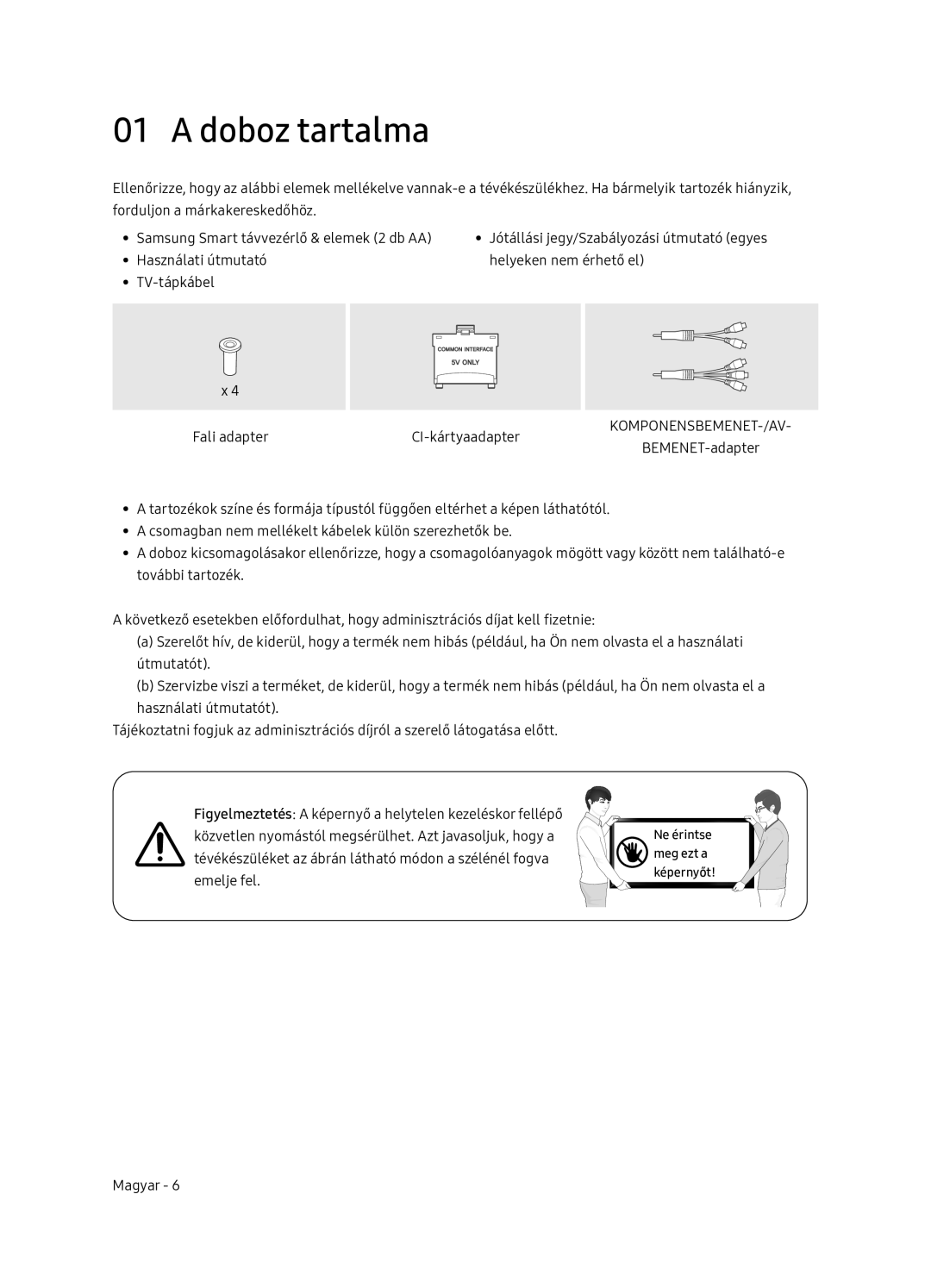 Samsung UE65NU7402UXXH manual Doboz tartalma, Komponensbemenet-/Av 