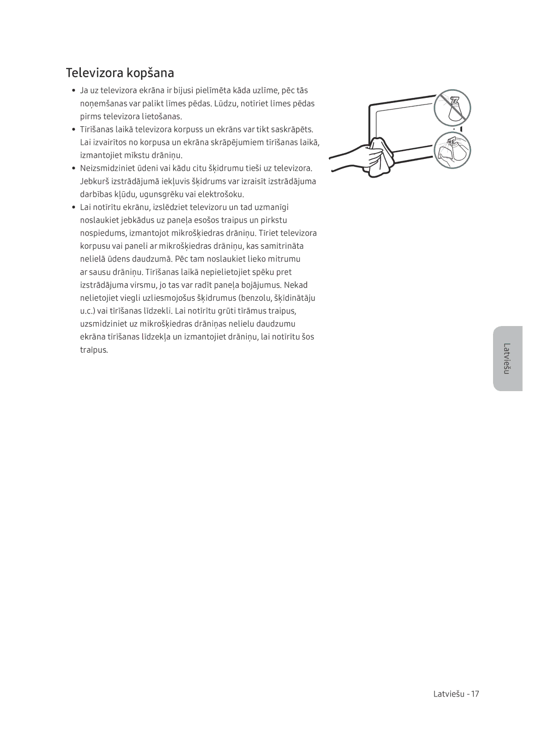 Samsung UE65NU7402UXXH manual Televizora kopšana 