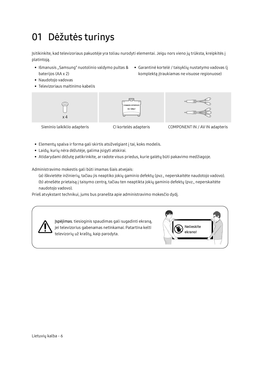 Samsung UE65NU7402UXXH manual 01 Dėžutės turinys 