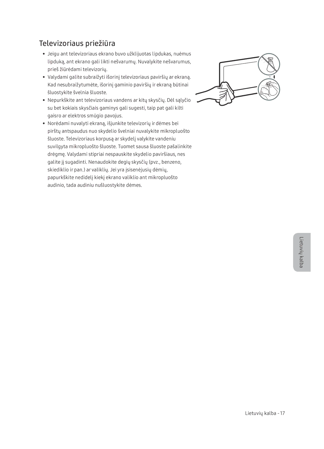 Samsung UE65NU7402UXXH manual Televizoriaus priežiūra 