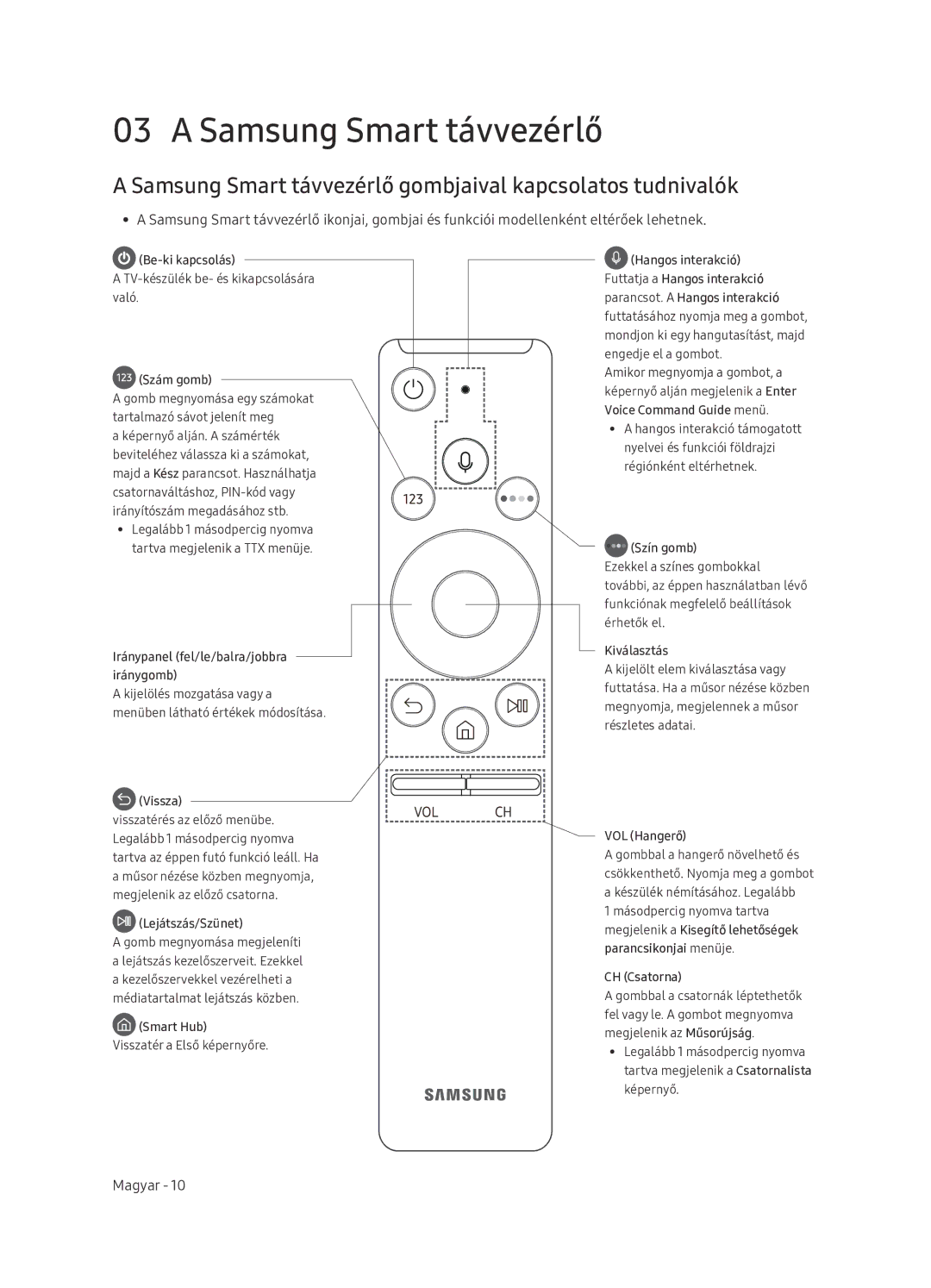 Samsung UE65NU7402UXXH manual Samsung Smart távvezérlő gombjaival kapcsolatos tudnivalók 