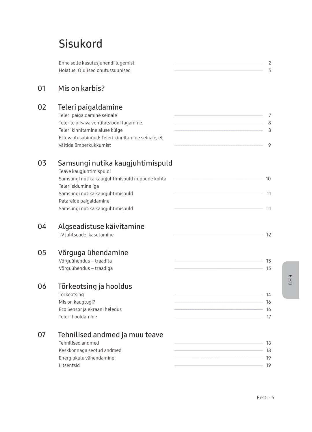 Samsung UE65NU7402UXXH manual Sisukord 