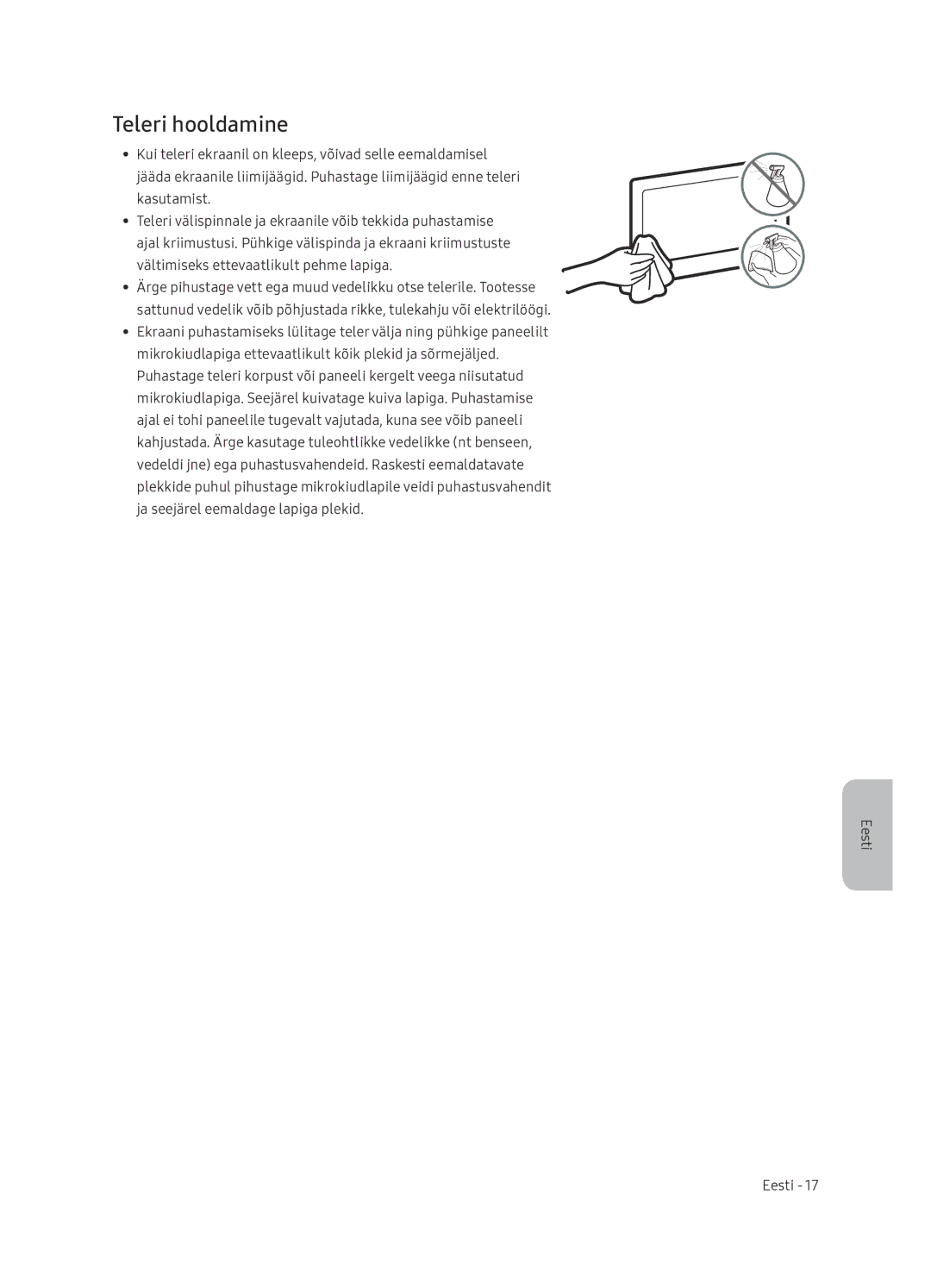 Samsung UE65NU7402UXXH manual Teleri hooldamine 