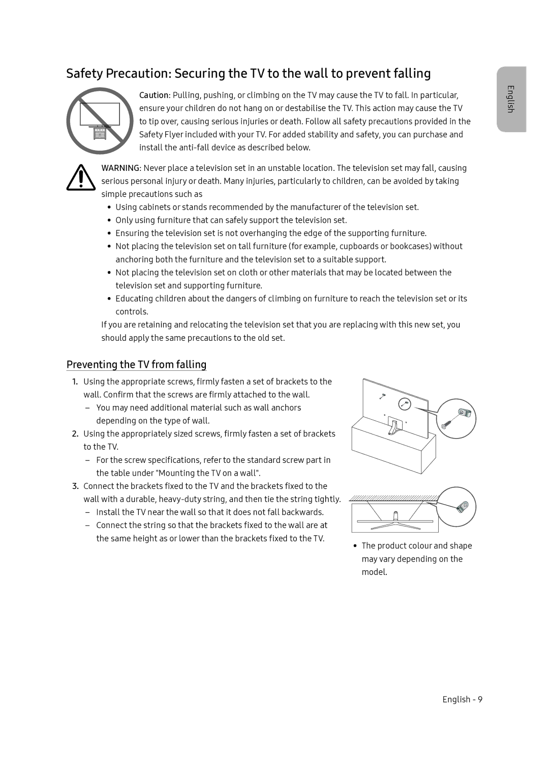 Samsung UE65NU7402UXXH manual Preventing the TV from falling 