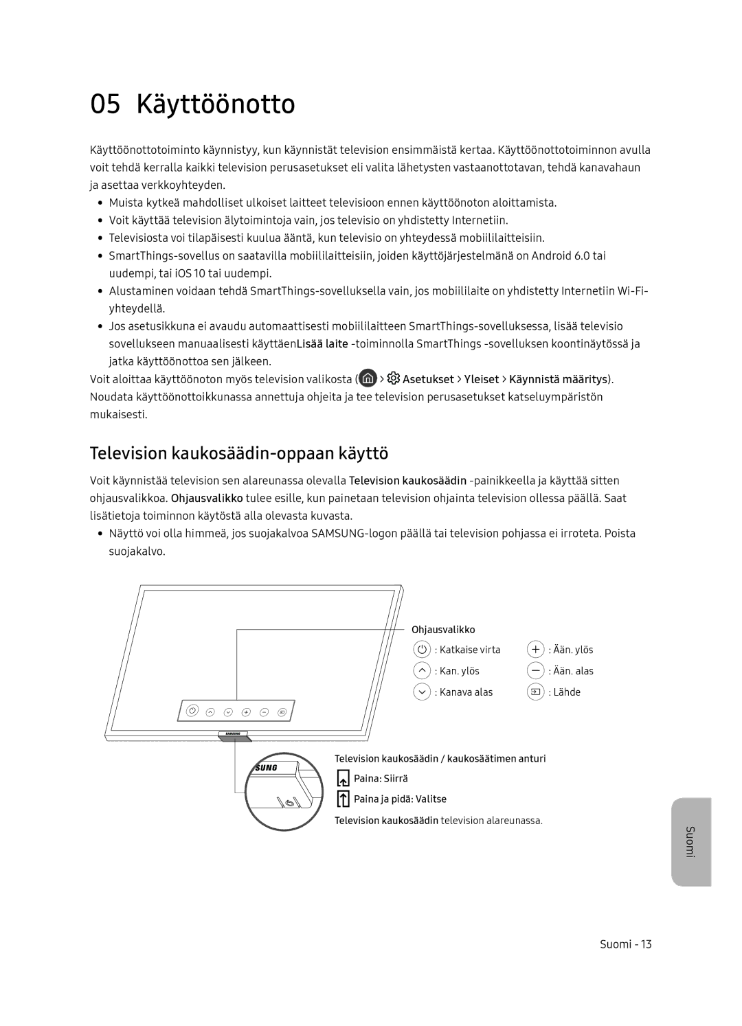 Samsung UE65NU7405UXXC manual 05 Käyttöönotto, Television kaukosäädin-oppaan käyttö 