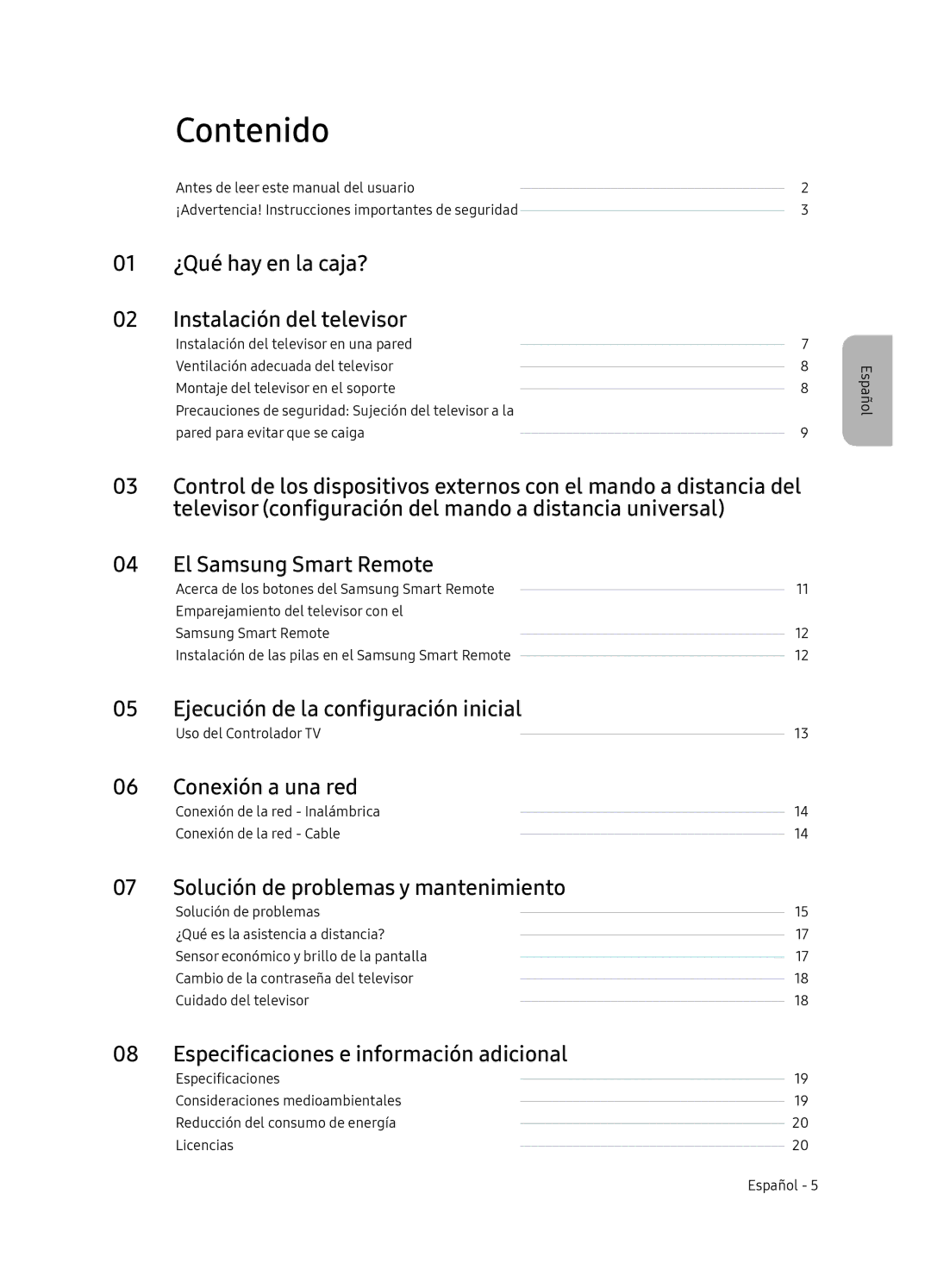 Samsung UE65NU7405UXXC manual Contenido 