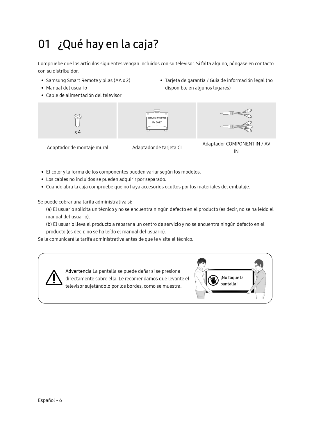 Samsung UE65NU7405UXXC manual 01 ¿Qué hay en la caja? 