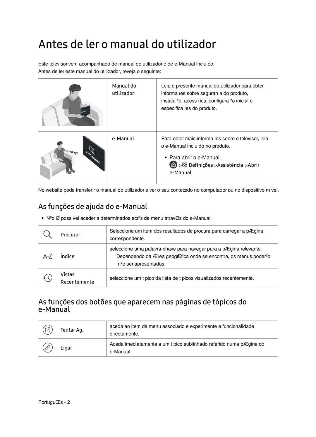 Samsung UE65NU7405UXXC Antes de ler o manual do utilizador, As funções de ajuda do e-Manual 