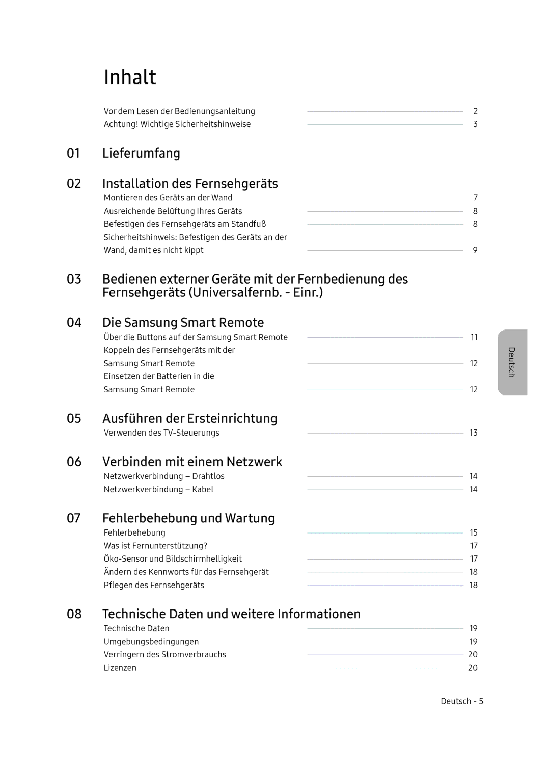 Samsung UE65NU7405UXXC manual Inhalt 