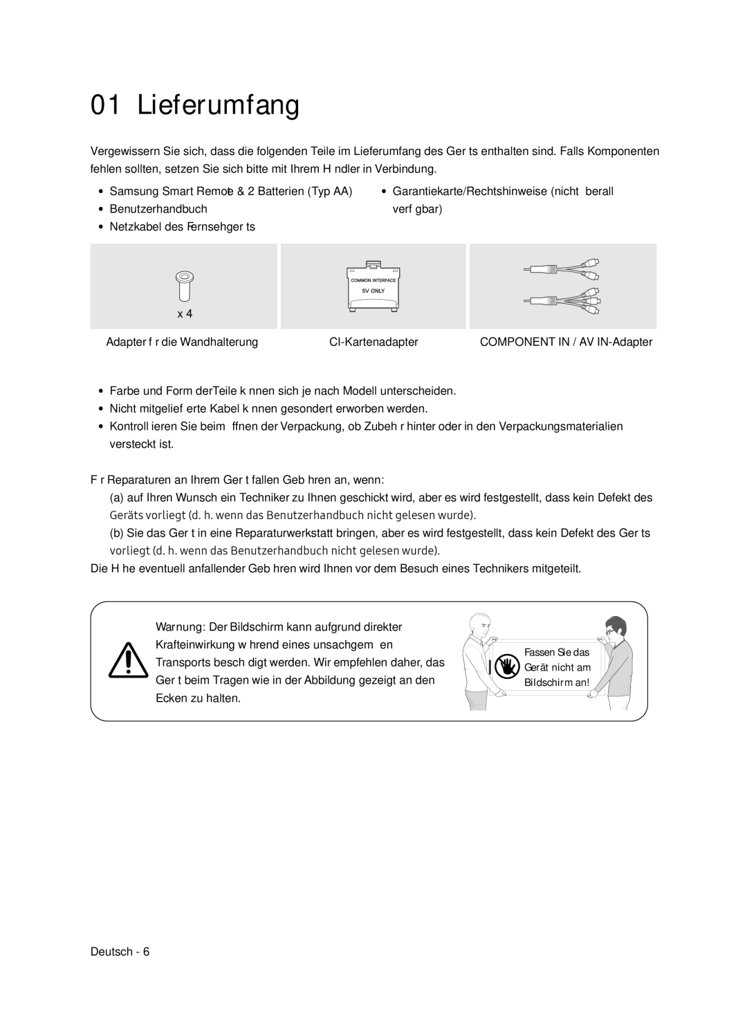 Samsung UE65NU7405UXXC manual Lieferumfang 