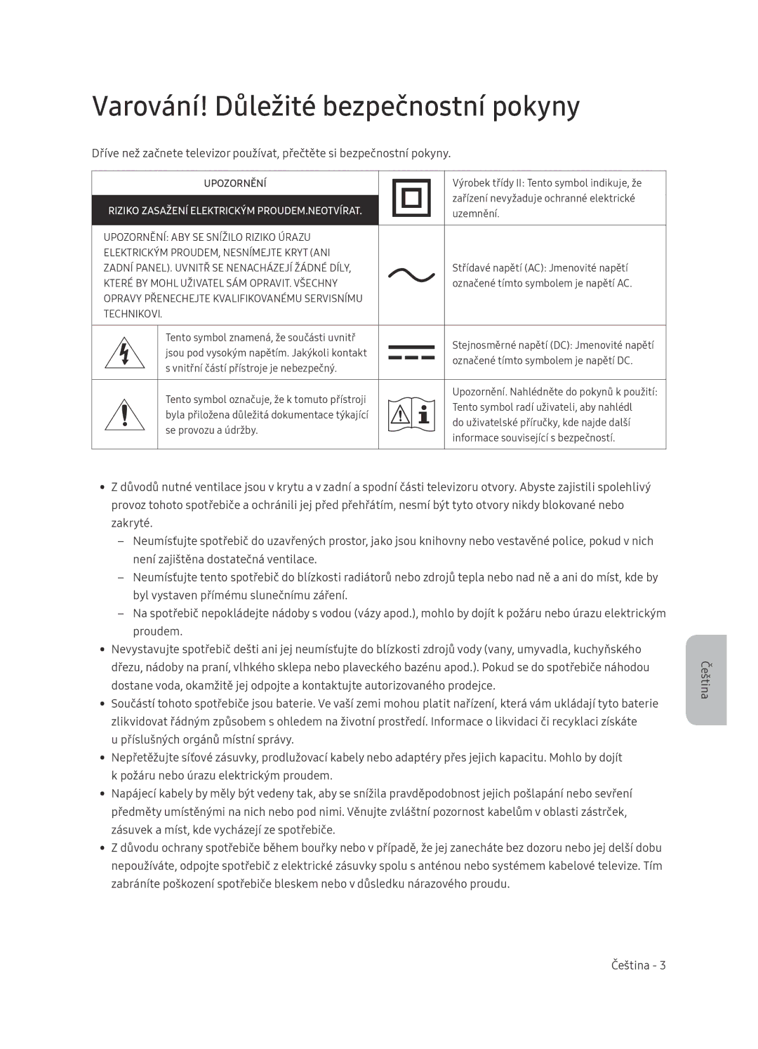 Samsung UE65NU7472UXXH manual Varování! Důležité bezpečnostní pokyny, Upozornění 