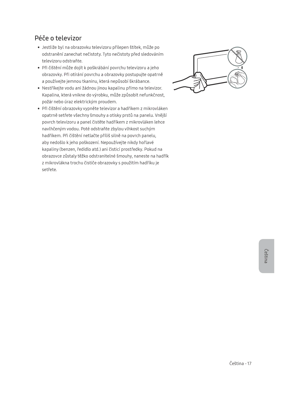 Samsung UE65NU7472UXXH manual Péče o televizor 