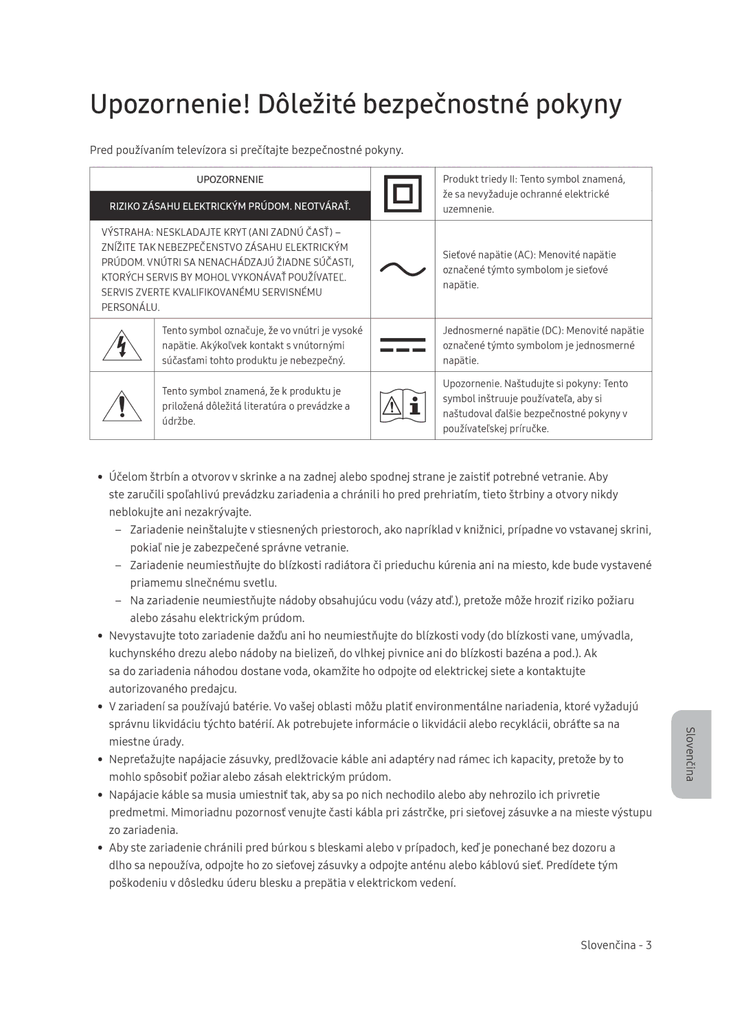 Samsung UE65NU7472UXXH manual Upozornenie! Dôležité bezpečnostné pokyny 