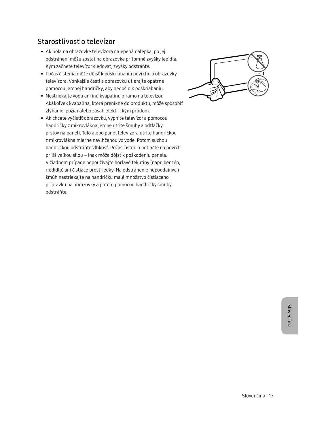 Samsung UE65NU7472UXXH manual Starostlivosť o televízor 