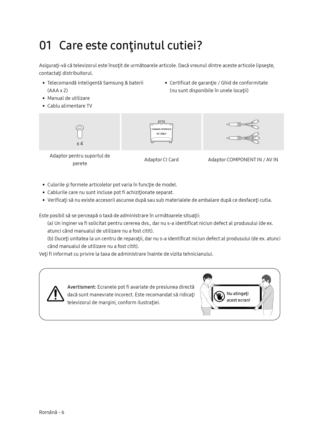 Samsung UE65NU7472UXXH manual Care este conţinutul cutiei? 